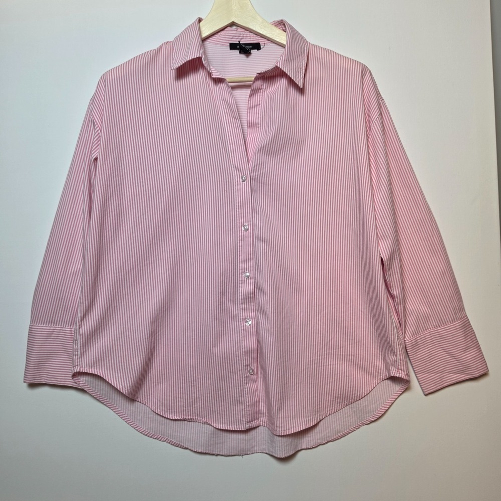 Ambiance Striped Button Down Shirt Pink White Long Sleeve Size Medium